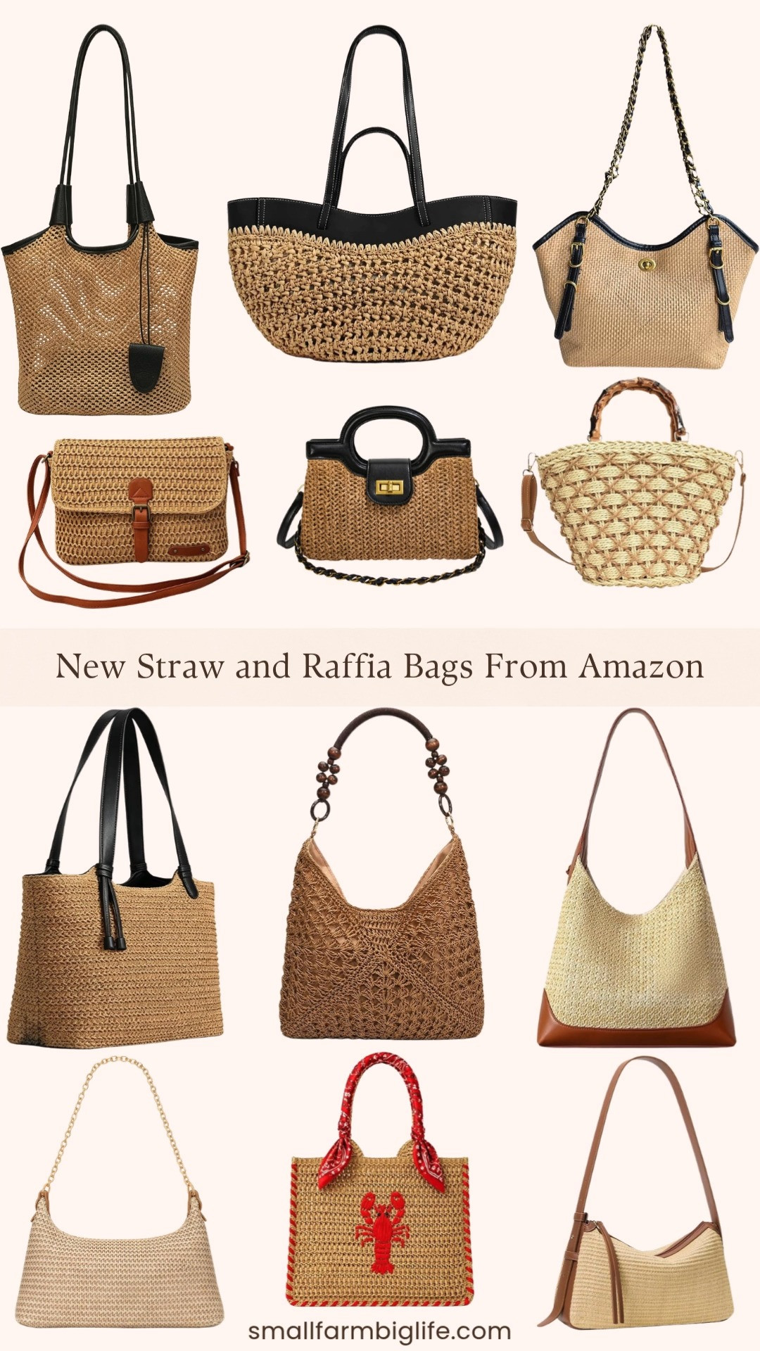 New straw and raffia bags are in and Amazon has such a beautiful selection right now for summer. I rounded up twelve styles including oversized beach totes, crossbody bags, hobo styles, and mini handbags in natural and brown, black and natural, and a stunning red and natural lobster embroidery mini that is so fun and unique. The woven straw tote with black leather trim and gold chain straps is one of my favorites in this round up for a more elevated and polished look and the beaded straw tote is such a beautiful handmade option. Whether you want a casual beach bag or something a little more dressy for a summer evening out there is a straw bag in this round up for every occasion. Tap to shop! 

 #LTKootd #LTKSeasonal #LTKOver40