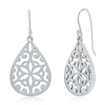 Bella Silver Sterling Silver, Pearshaped Flower Designed Earrings - Silver | Target