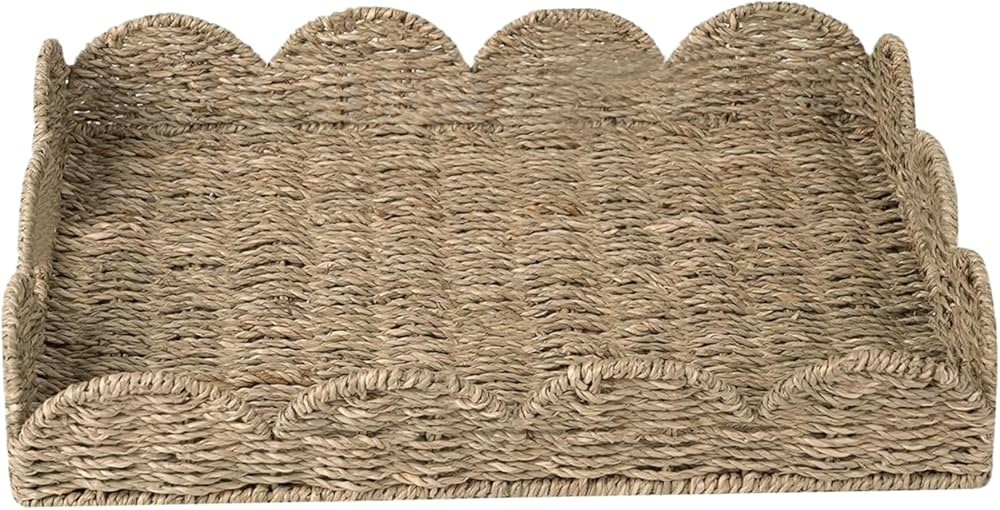 Serving Trays Rattan Tray 19.7X14.6X3.9 Inch Grass Woven Serving Tray with Scalloped Edge and Bui... | Amazon (US)