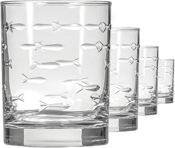 Rolf Glass School of Fish 13oz Double Old Fashioned Glass | Whiskey Glass Set of 4 | Lead-Free Gl... | Amazon (US)