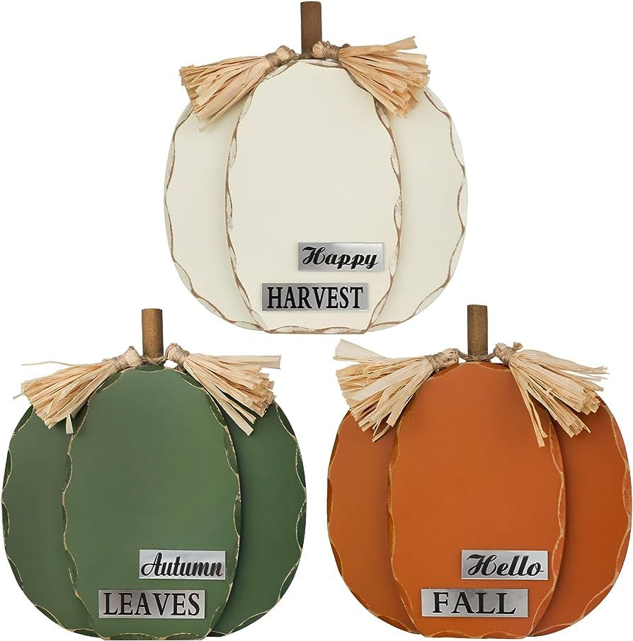 Fall Decorations for Home, DECSPAS Large Size 3 Pack Wooden Pumpkin Block Set for Fall Decor, Ora... | Amazon (US)