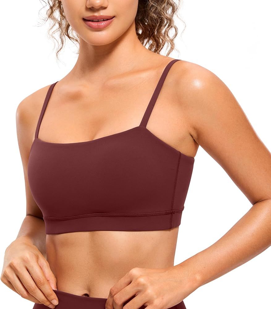 CRZ YOGA Butterluxe Womens Adjustable Spaghetti Thin Strap Sports Bra - Padded Wireless Square Ne... | Amazon (US)