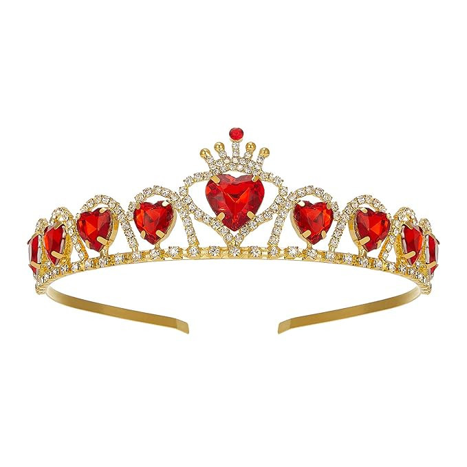 SWEETV Red Princess Tiara for Girls, Birthday Crown Gift for Kids, Crystal Heart Tiara Headband, ... | Amazon (US)