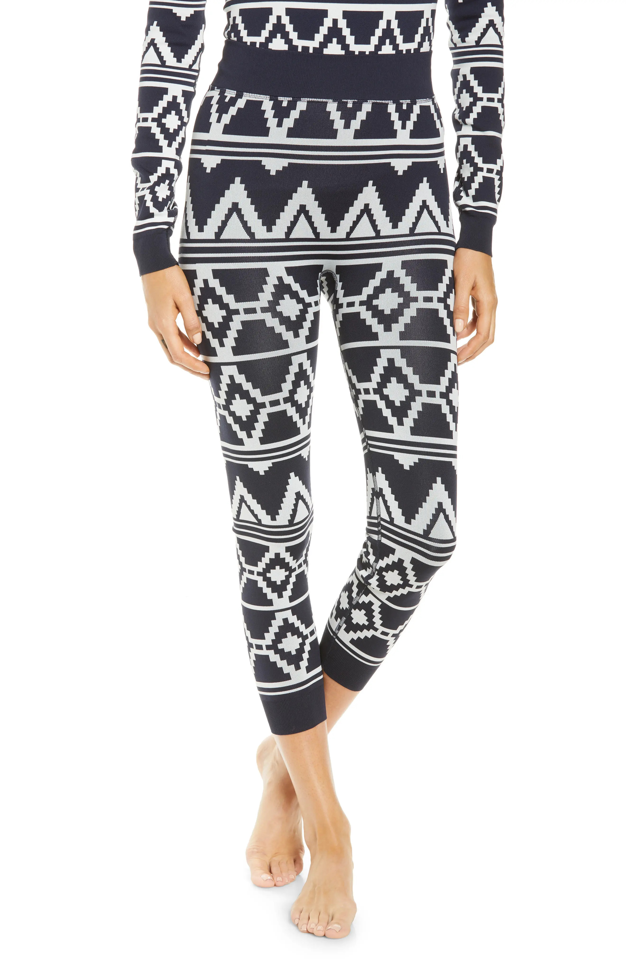 Sweaty Betty Ski Base Layer 7/8 High Waist Leggings, Size Large in Navy Blue Geo at Nordstrom | Nordstrom