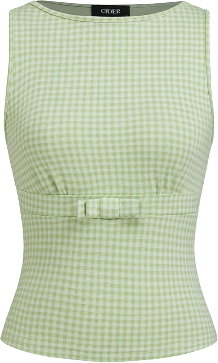 CIDER Gingham Tops for Women Plaid Going Out Tops Sleeveless Cute Tank Bow Summer Shirt | Amazon (US)