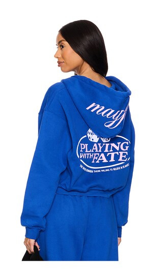 The Mayfair Group Playing With Fate Fitted Zip-up Hoodie in Royal. - size M/L | Revolve Clothing (Global)