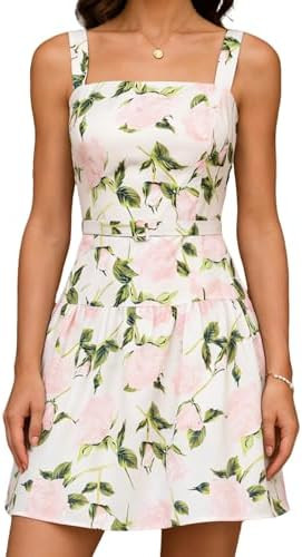 RIHOAS Womens Floral Printed Summer Dress Square Neck Sleeveless A-Line Mini Sundress | Amazon (US)