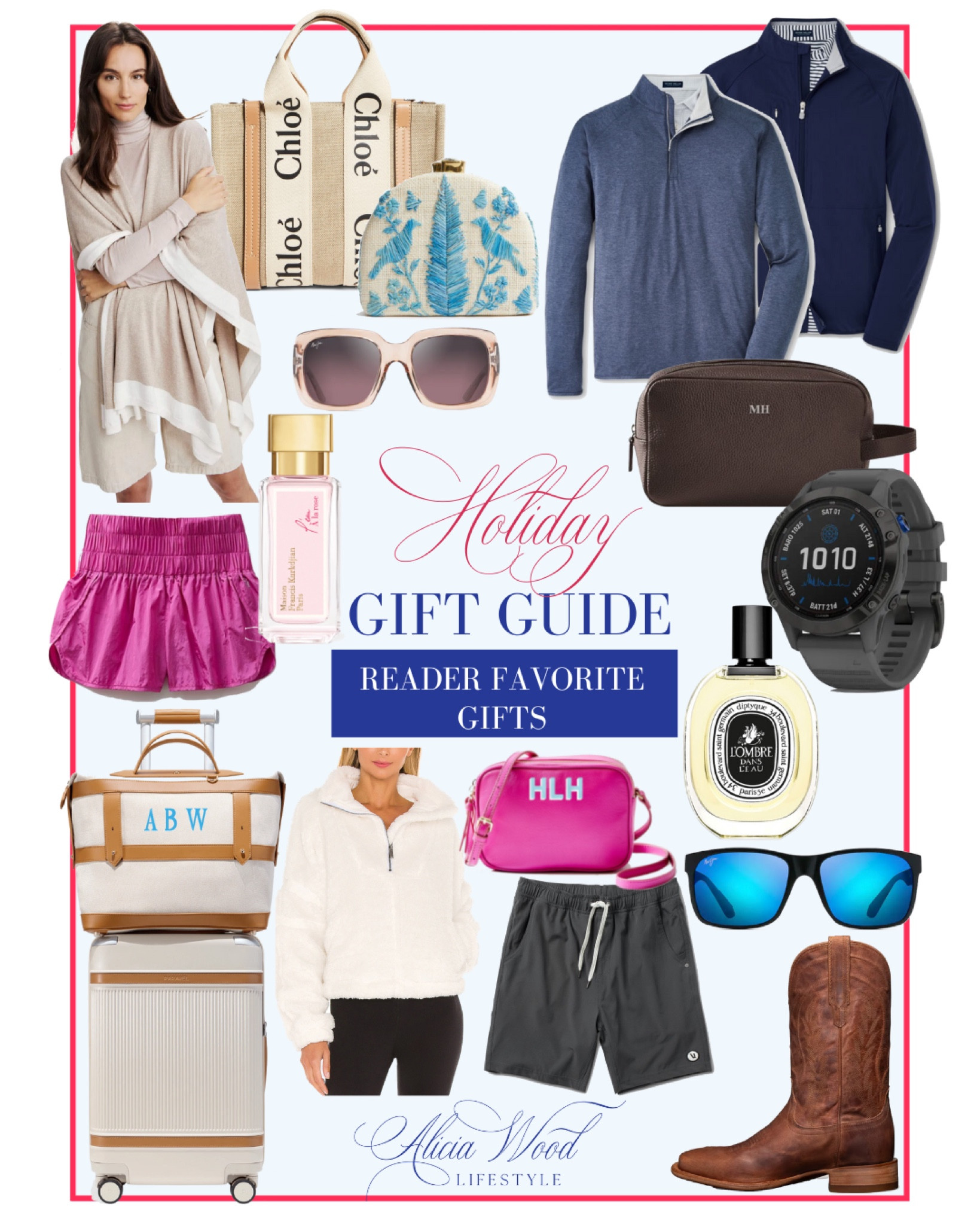 Favorite Gift Ideas:
Free People Movement The Way Home Shorts,
Free People Movement fleece jacket,
Mersea wrap, 
Chloé mini logo strap tote, 
Pamela Munson blue embroidered crossbody chain clutch, 
Maui Jim polarized sunglasses,
Maison Francis Kurkdjian perfume fragrance,
Garmin watch, 
Tecovas cowboy boot, 
Diptyque fragrance,
Sunglass Hut sunglasses,
Paravel Aviator carry on, 
Paravel personalized monogram weekender,
Vuori shorts,
Peter Millar quarter zip jacket,
Peter Millar crewneck sweater,
Mark & Graham personalized monogrammed crossbody bag, 
Mark & Graham leather travel toiletry pouch 

#LTKSeasonal #LTKHoliday #LTKGiftGuide