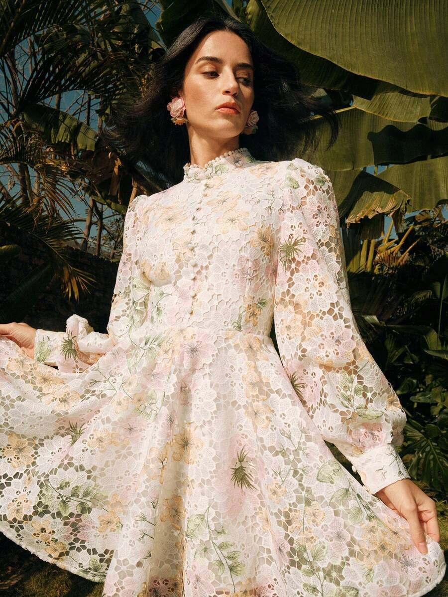 Anewsta Elegant Floral Embroidery Mini Dress, Chic Ladies Spring/Summer | SHEIN