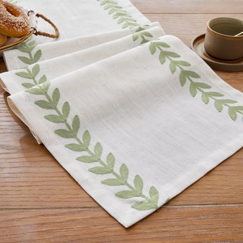 Wracra Embroidered Table Runner Irregular Willow Leaf Table Runners 36 Inches Long for Dresser Home Dining Table Decor,14 x 36 Inch, Light Sage Green | Amazon (US)