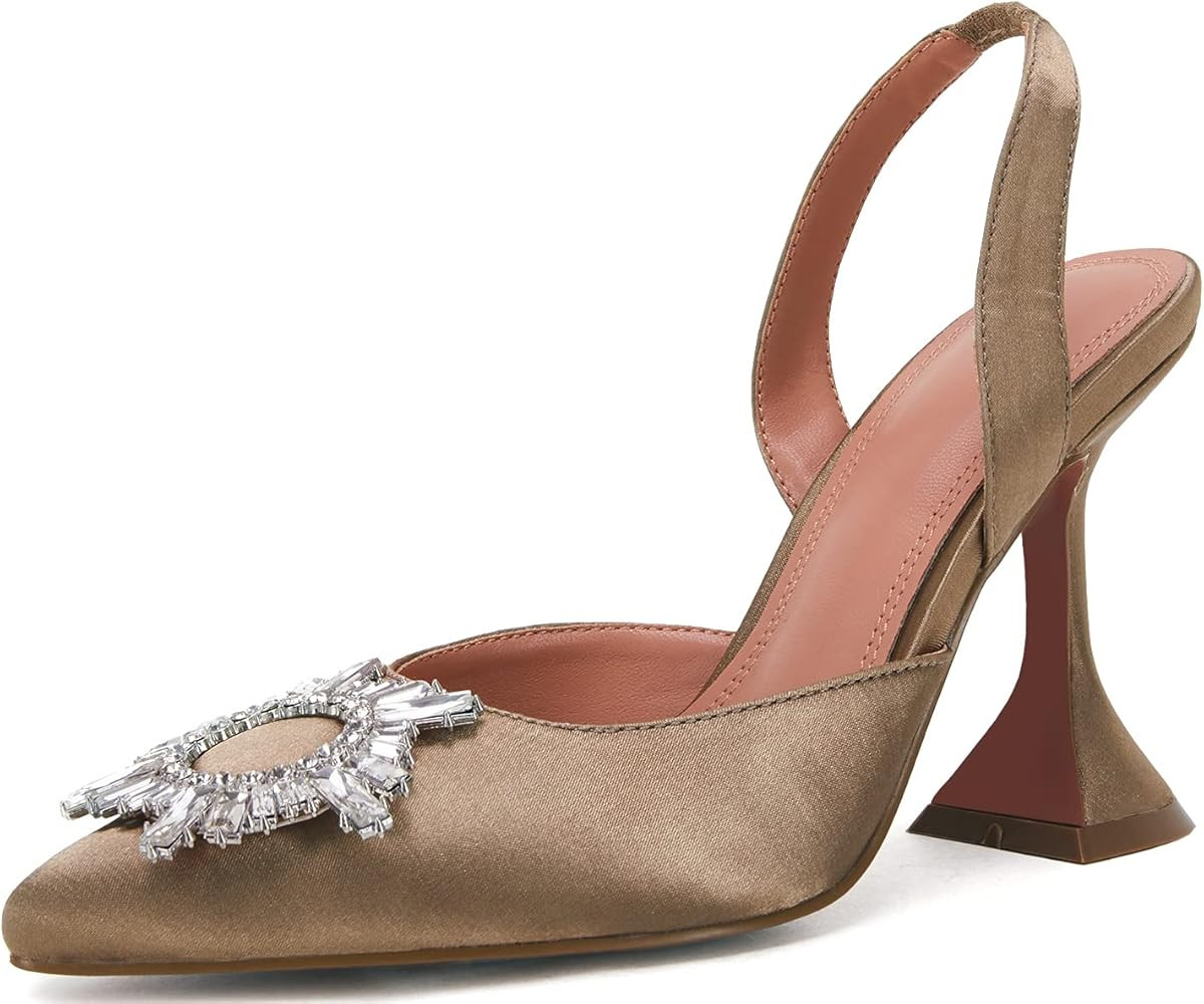 VETASTE Women's High Heel Crystal Slingback Pumps Pointed Toe Strappy Triangle Heeled Party Wedding  | Amazon (US)