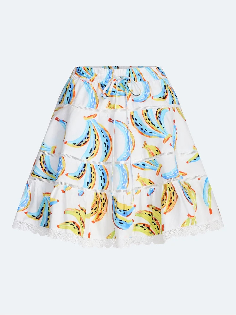 Free Assembly Women's and Women\u2019s Plus Tiered Cotton Mini Skirt with Lace Trim, Sizes XS-4X | Walmart (US)