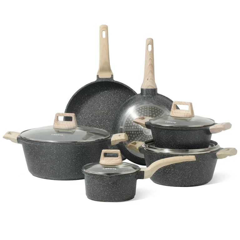 Carote Nonstick Pots and Pans Set, 9 Pcs Granite Stone Kitchen Cookware Sets (Black) - Walmart.co... | Walmart (US)
