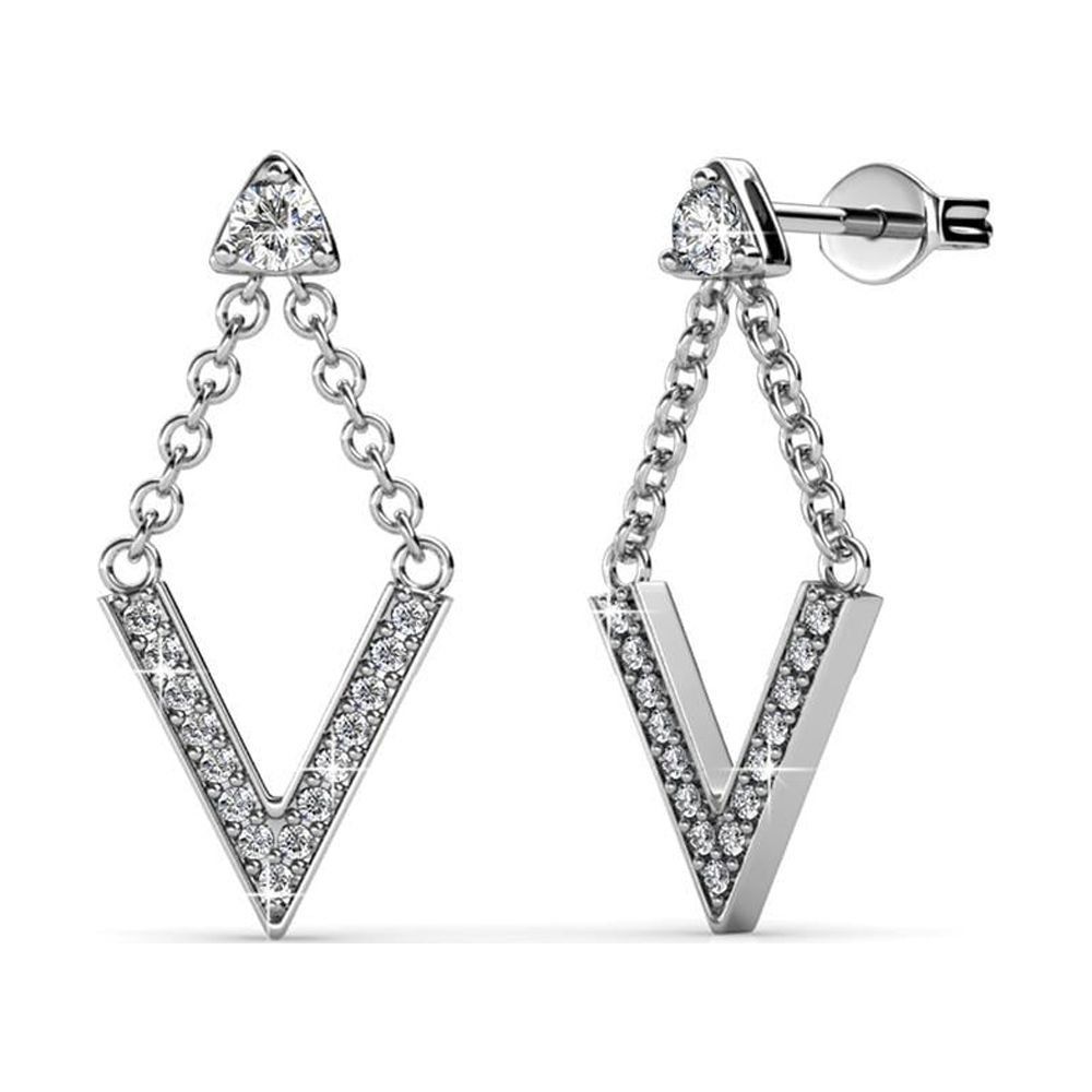 Cate & Chloe Francesca Incredible White Gold Drop Earrings, 18k Gold Plated V Shape with Swarovsk... | Walmart (US)