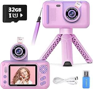 PURULU Kids Camera with Flip-up Lens for Selfie & Video, HD Digital Camera with 32GB SD Card, Ide... | Amazon (US)