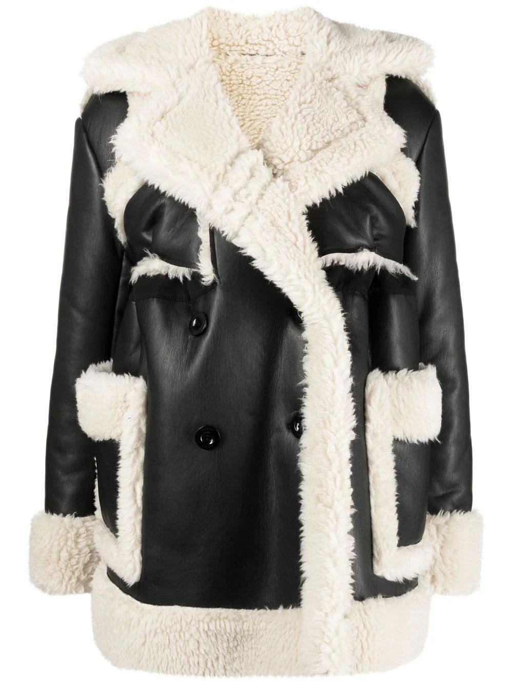 Sacai double-breasted Leather Coat - Farfetch | Farfetch Global