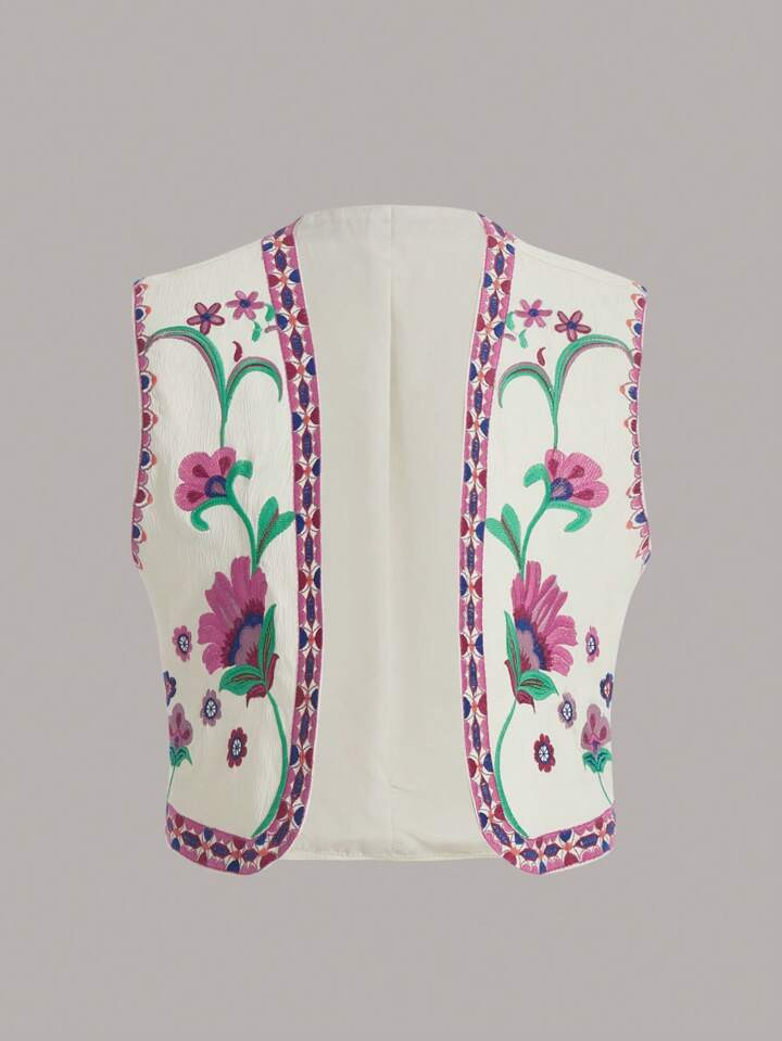 SHEIN MOD Geborduurde bloemen Open voorkant Vest | SHEIN