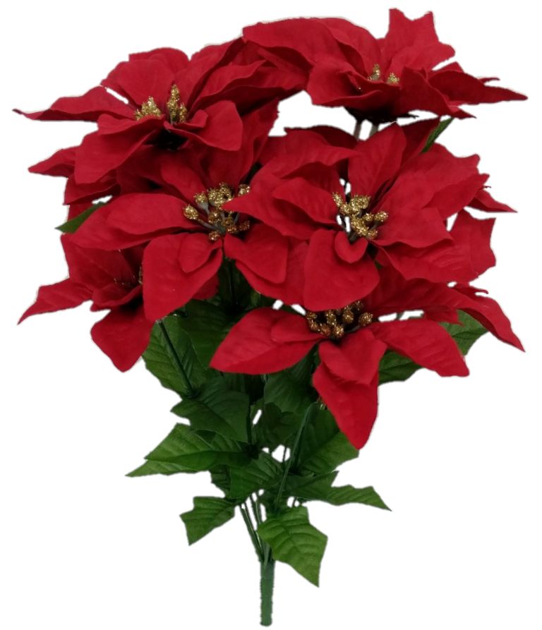 Mainstays 19" Red Christmas Poinsettia Artificial Flower Bush with 10 Blossoms and Gold Center Ac... | Walmart (US)