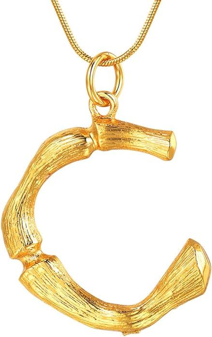 FOCALOOK Statement Bamboo Necklace, 18K Gold Plated Initial Name Pendant Necklace for Women - Big... | Amazon (US)