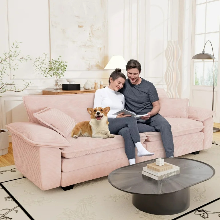 Muumblus 80.5" Corduroy Loveseat Sofa, Oversized Upholstered 2-Seater Fluffy Cloud Sleeper Couch ... | Walmart (US)