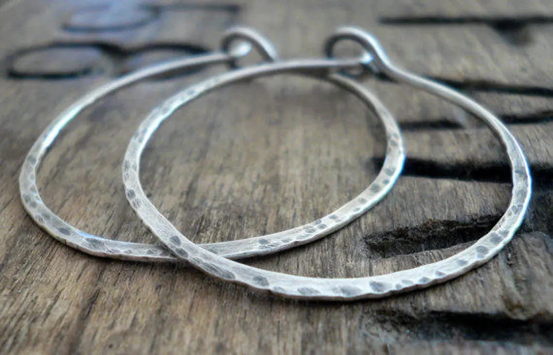 Mangly Hoops - Choice of 6 sizes. Handmade. Hammered. Oxidized LIGHT WEIGHT Sterling Silver Hoop ... | Etsy (US)