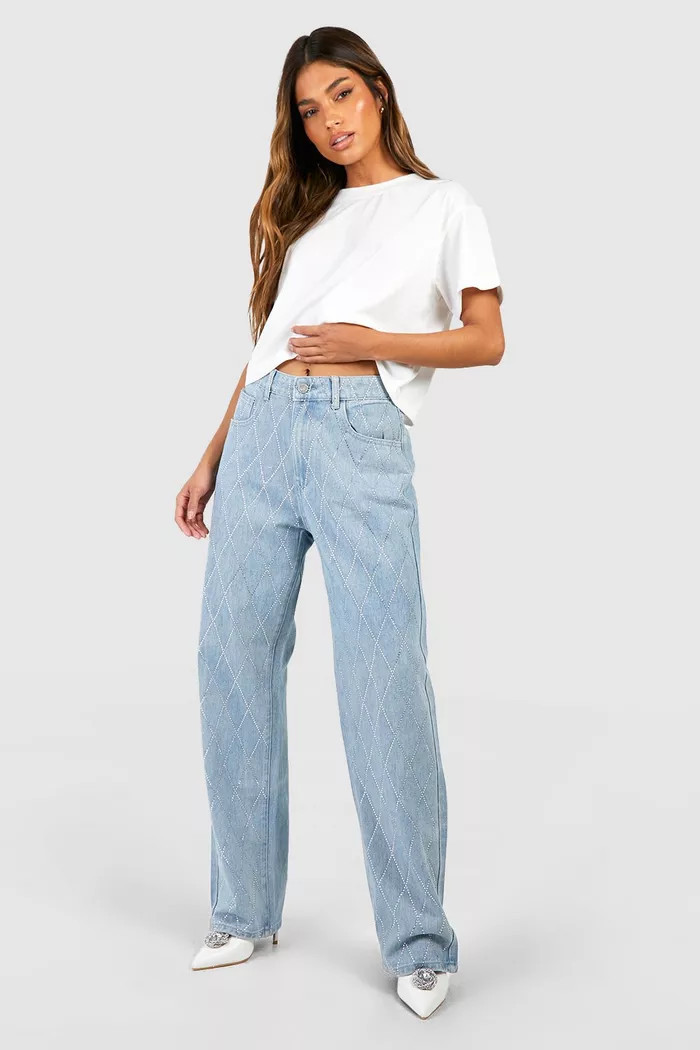 Diamante Hot Fix High Waisted Mom Jeans | Boohoo.com (UK & IE)