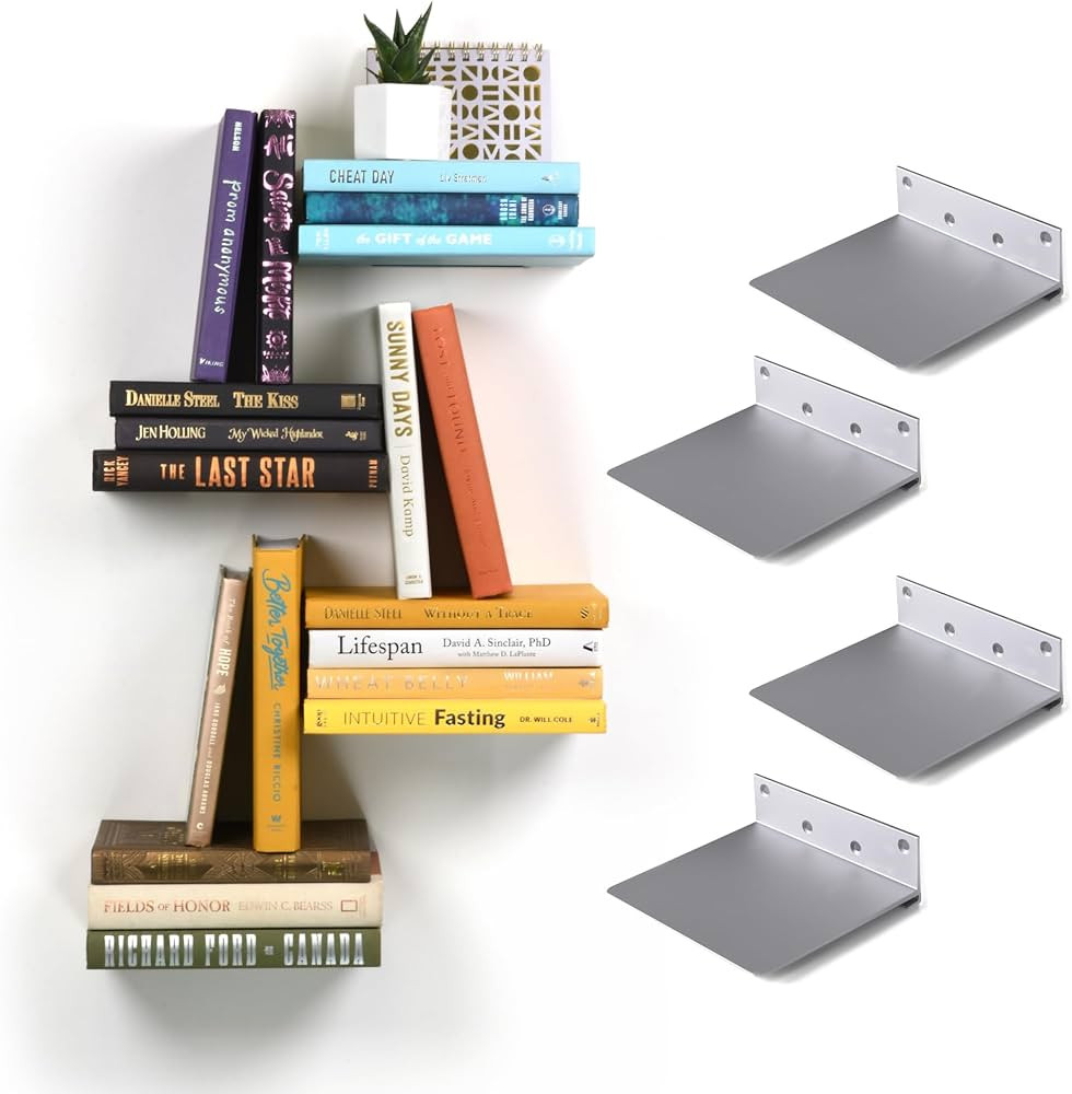 Floating Invisible Bookshelf Wall Mounted (Set of 4) - Aluminum | Amazon (US)