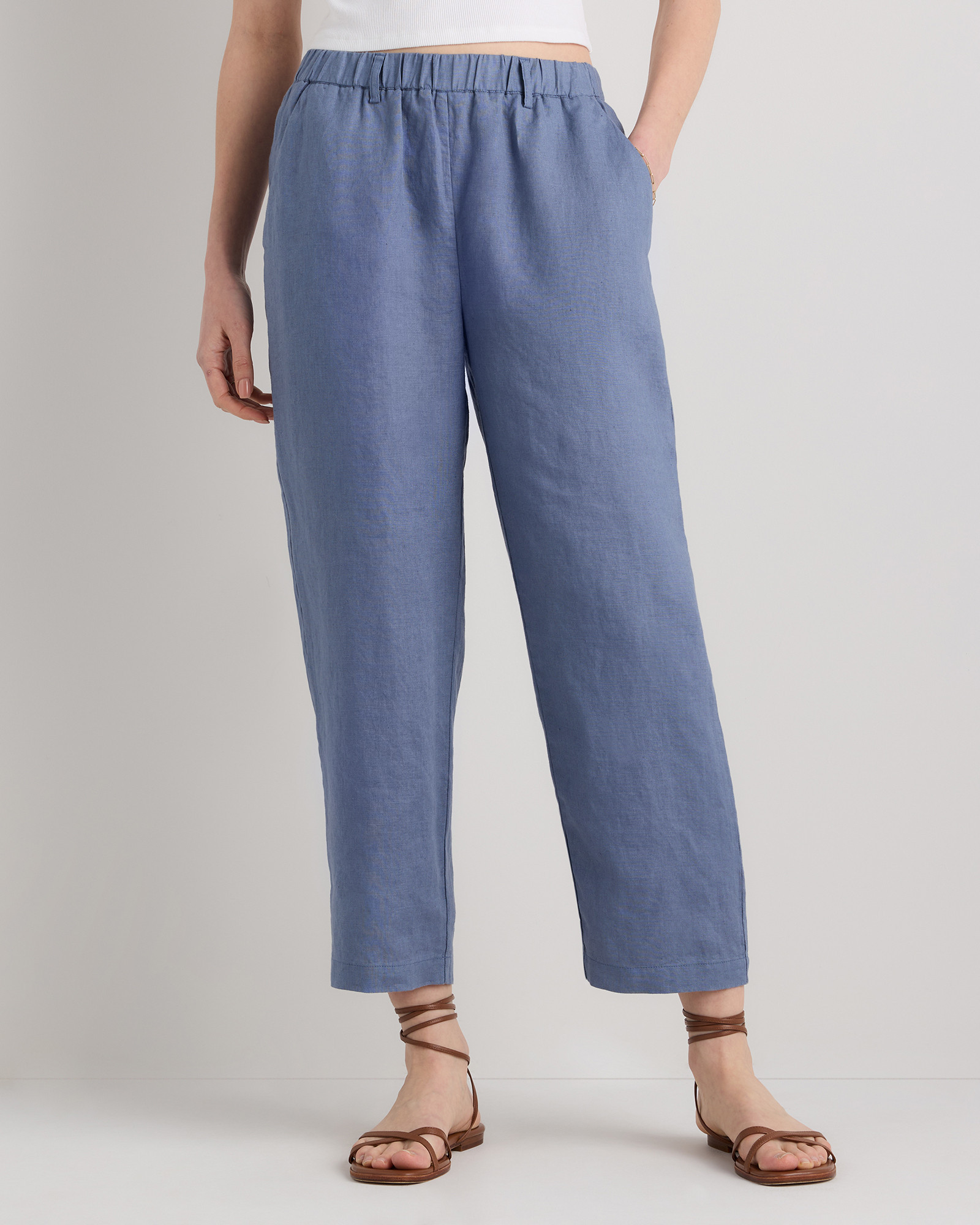 Quince | Women's 100% European Linen Pants in Moonstone Blue, Size Large | Quince