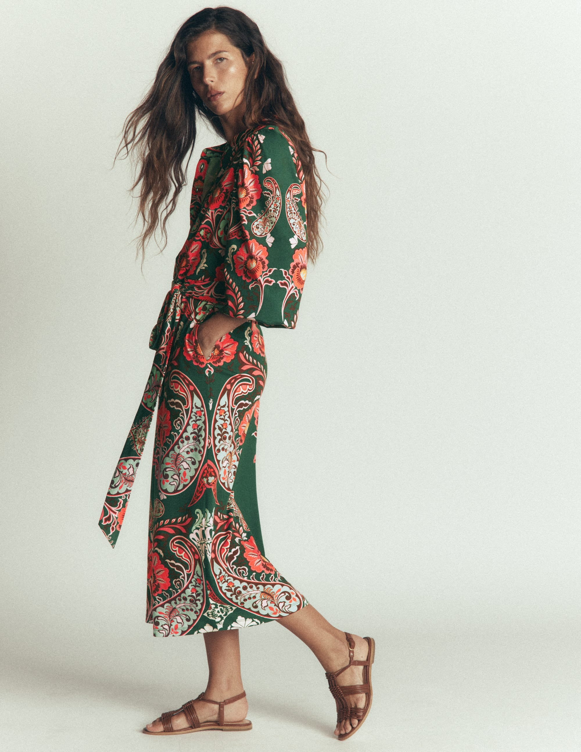 Eli Belted Jersey Midi Dress-Hunter Green, Bohemia Dream | Boden (US)