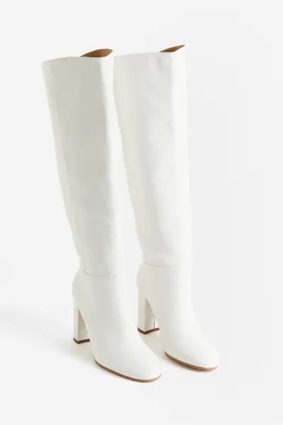 Knee-high heeled boots - White - Ladies | H&M GB | H&M (UK, MY, IN, SG, PH, TW, HK)