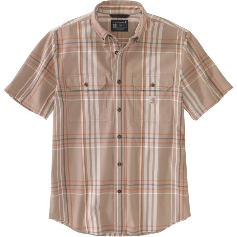 Carhartt Men's Loose Fit Plaid Button Down Short Sleeve Shirt Brown Light, Large - Men's Longsleeve  | Academy Sports + Outdoors