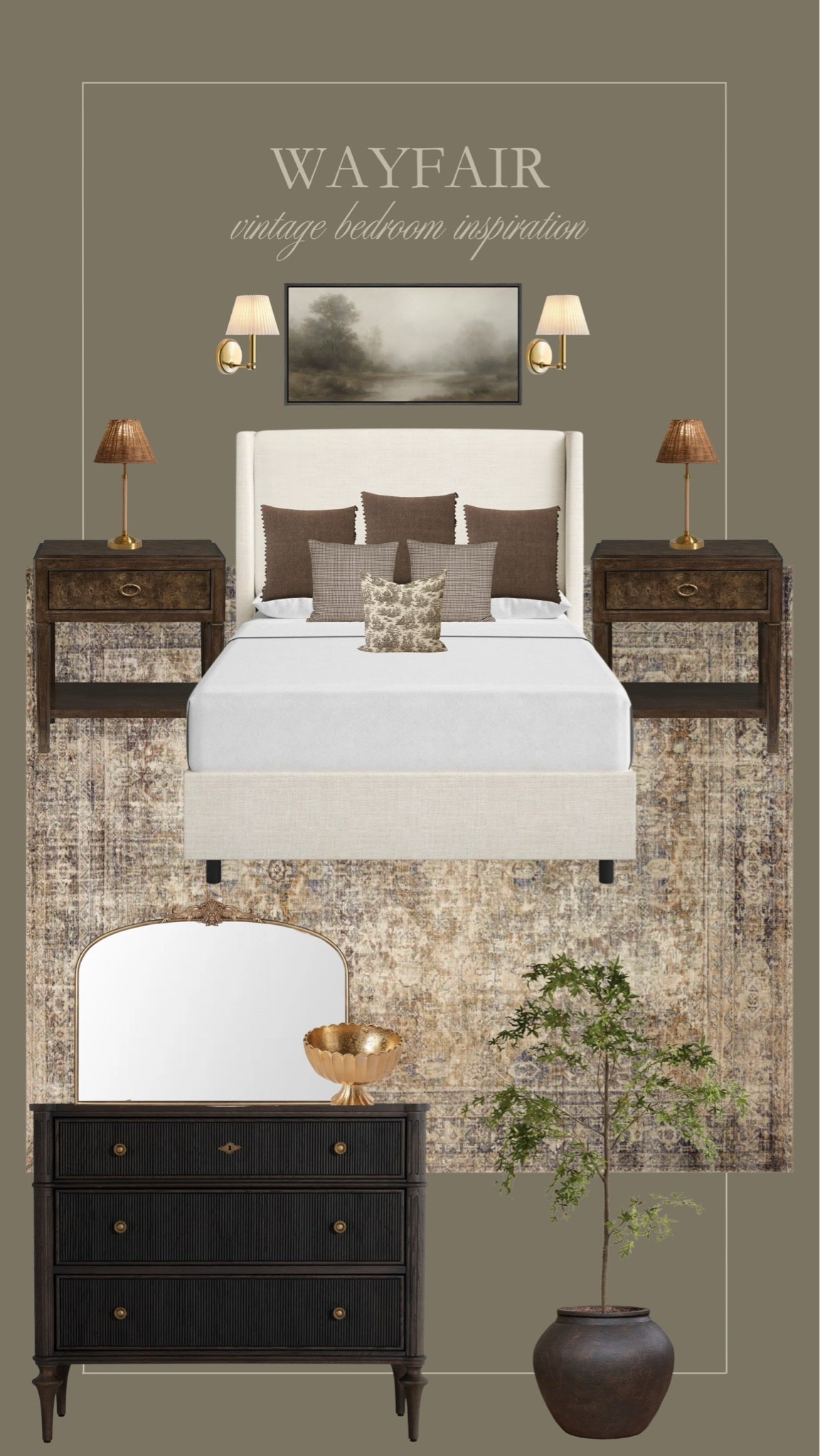 @Wayfair vintage bedroom inspiration ✨ I’m loving these brown, moody hues and woven textures. A pop of gold always adds to a vintage inspired room, too!

#LTKHome