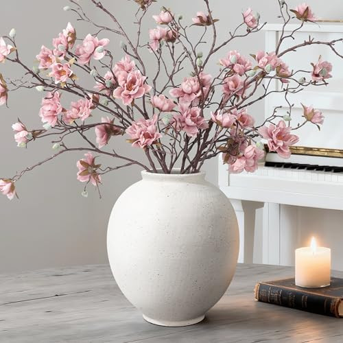 Large White Ceramic Vase, 9.8 inch Rustic Farmhouse Flowers Vase for Home Decor, Sandstone Textur... | Amazon (US)