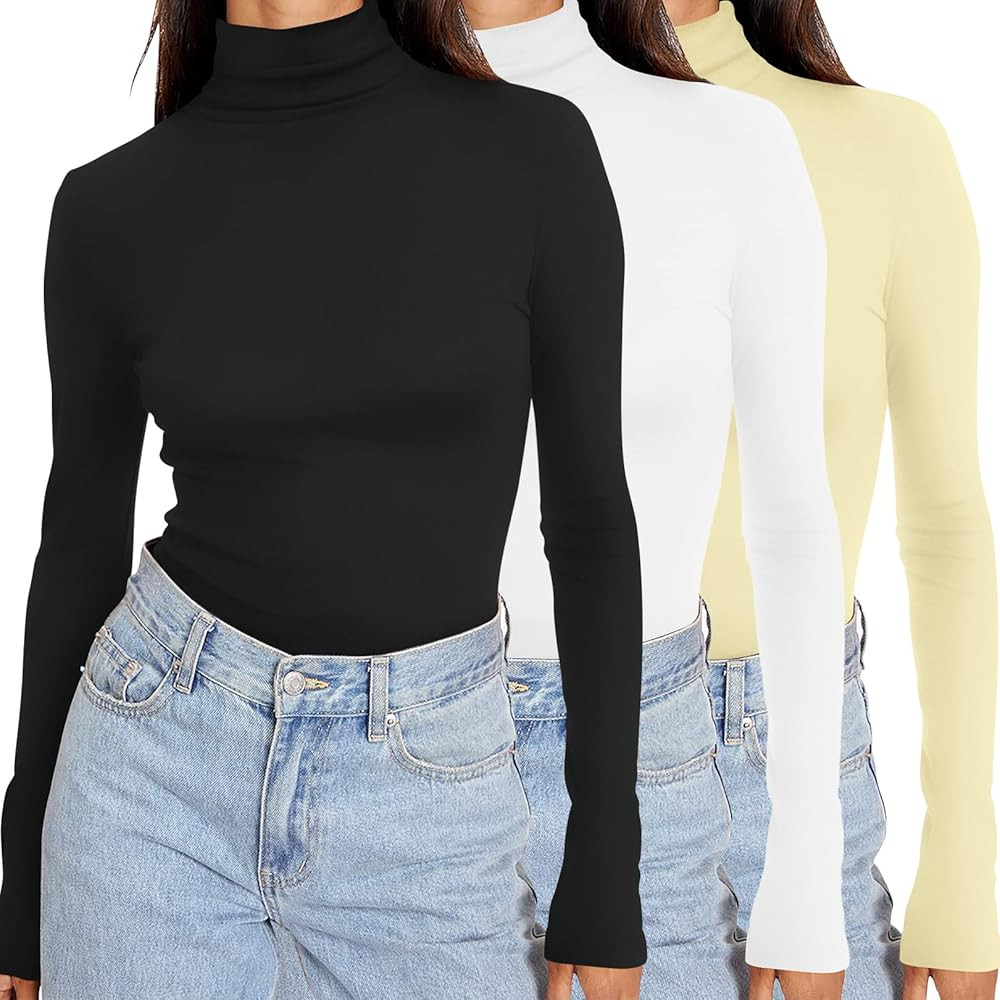 Ekouaer Women's 3 Pack Turtleneck Long Sleeve Shirts Slim Fit Thermal Underwear Tops Lightweight ... | Amazon (US)