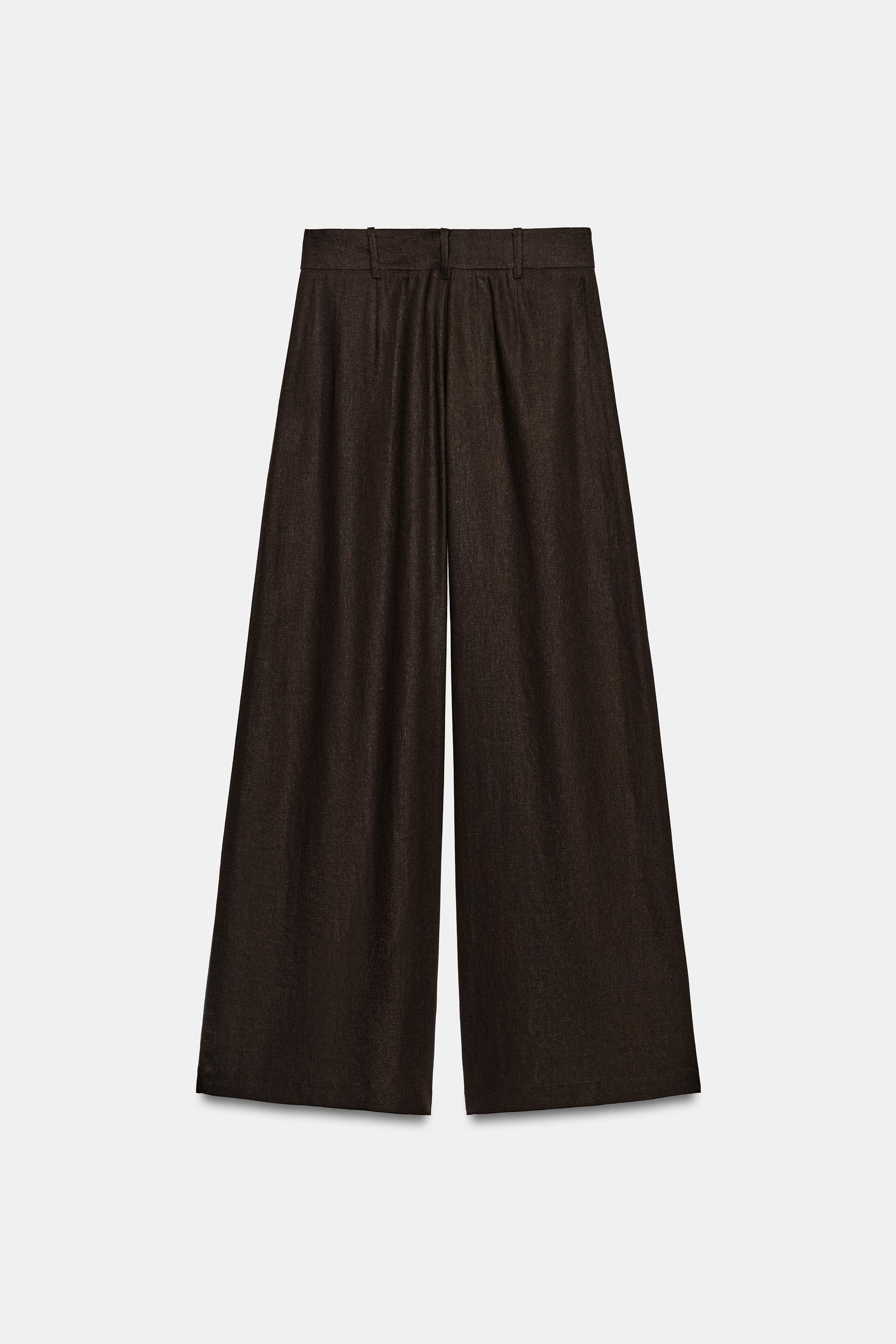 LINEN BLEND WIDE-LEG TROUSERS | Zara US