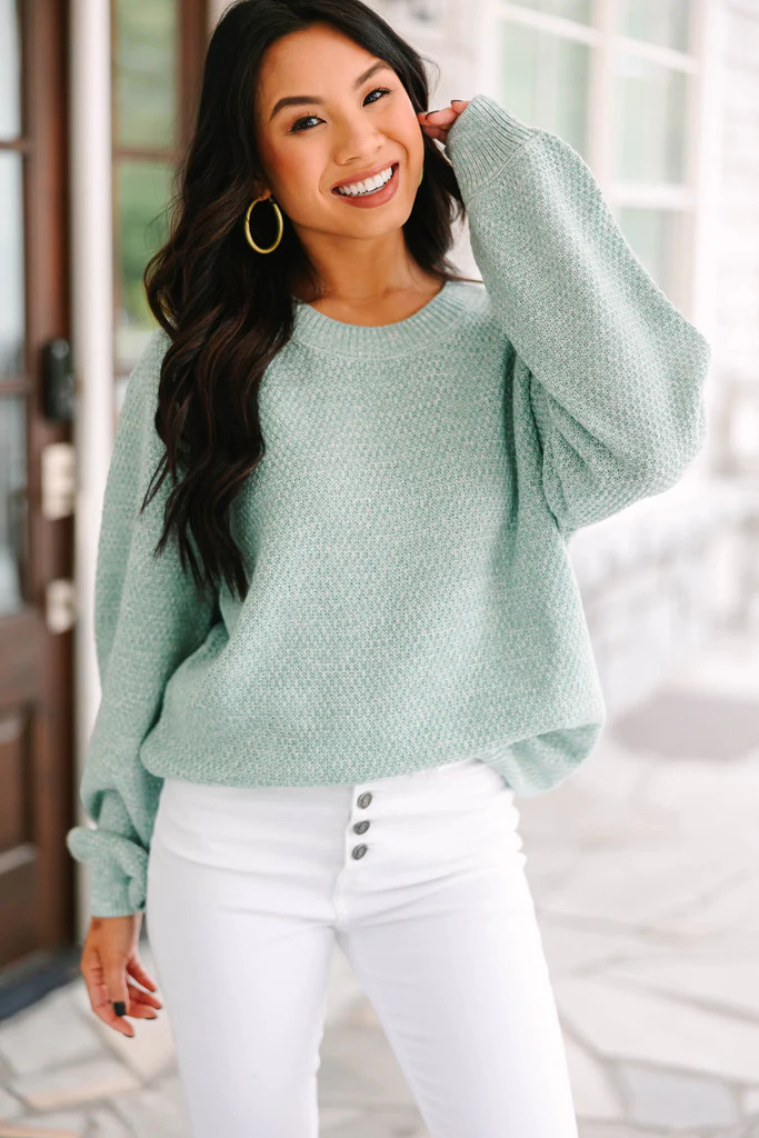 The Slouchy Light Green Bubble Sleeve Sweater | The Mint Julep Boutique