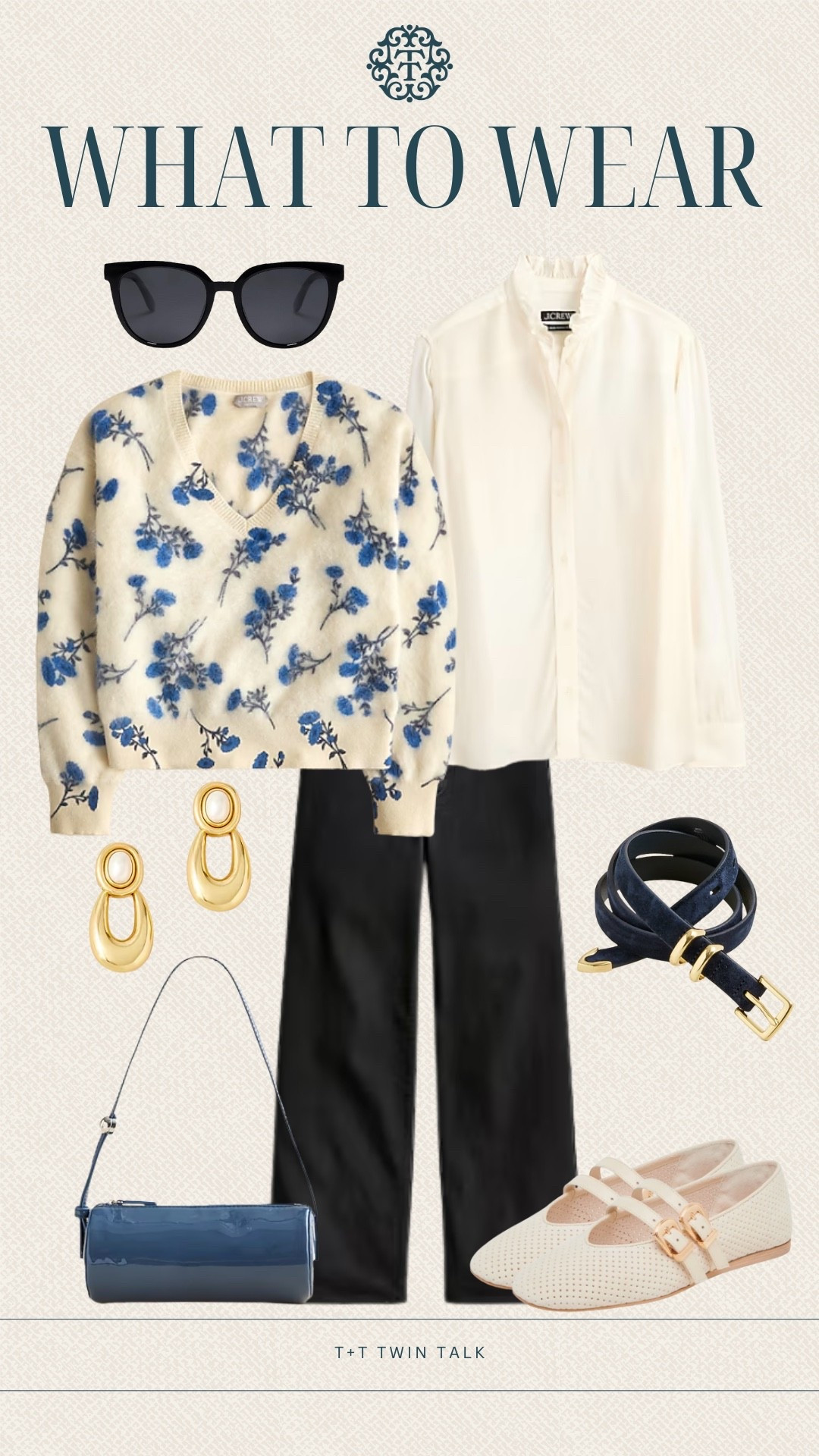 What to wear! We are loving this floral long sleeve top from J.Crew. We would layer it over the white button down and pair it with black pants. To accessorize we added a blue purse, navy belt, and cream colored Mary Jane flats! 

#LTKItBag #LTKStyleTip #LTKShoeCrush