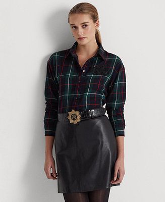 Lauren Ralph Lauren Women's Bullion Patch Plaid Twill Shirt & Reviews - Tops - Women - Macy's | Macys (US)
