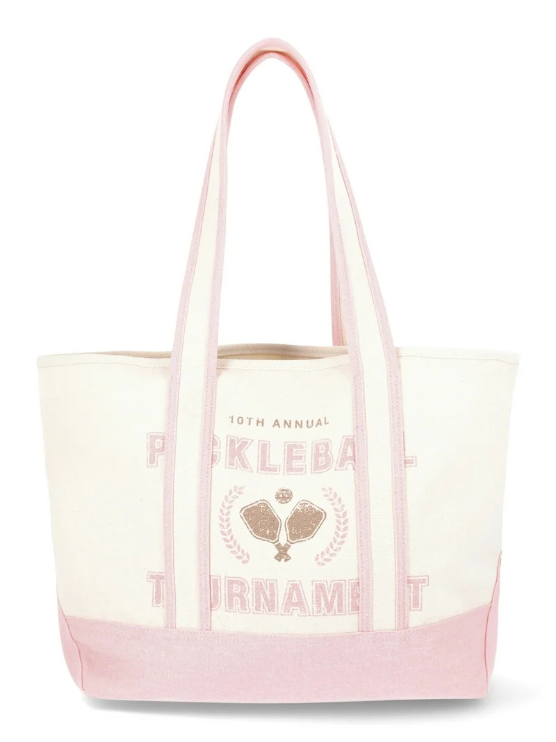 No Boundaries Women’s Large Canvas Tote, Light Coarl Pickleball, Women’s | Walmart (US)