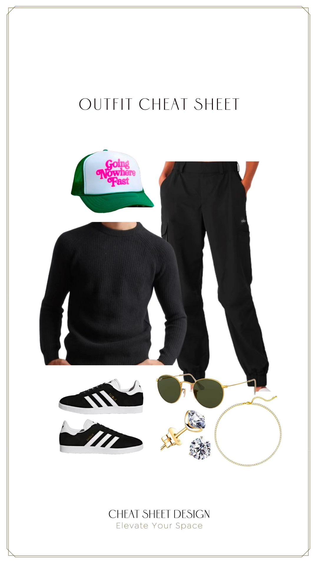 Casual errand outfit cheat sheet • alo cargo joggers, adidas gazelles, black chunky sweater, trucker hat

#LTKVideo #LTKstyletip #LTKfindsunder50