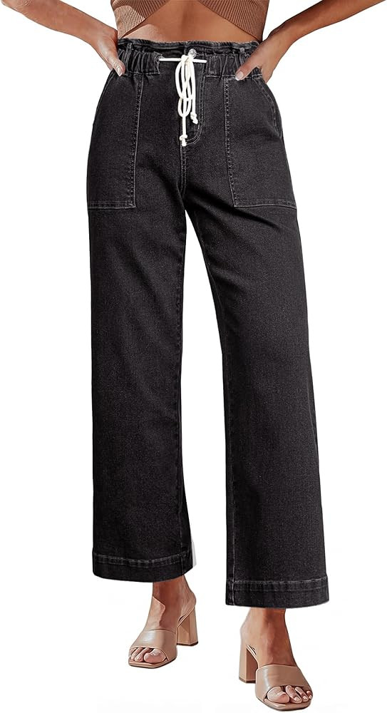 luvamia Wide Leg Jeans for Women Trendy High Waisted Elastic Waist Paperbag Drawstring Stretchy D... | Amazon (US)