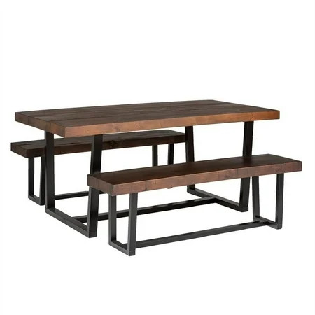 3-Piece Farmhouse Dining Set - Mahogany and Black | Walmart (US)