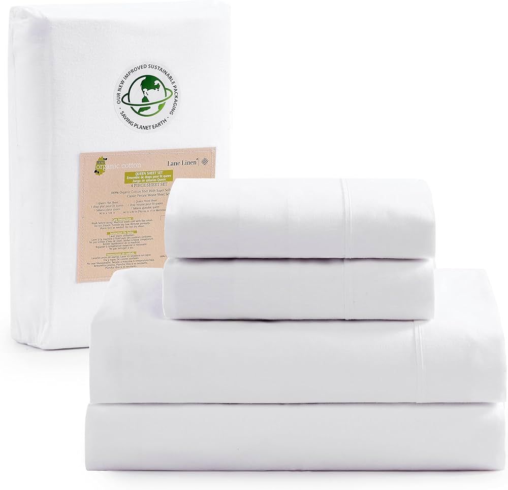 LANE LINEN 100% Organic Cotton Full Size Bed Sheets, Super Soft Long Staple Cotton Bed Sheets Ful... | Amazon (US)
