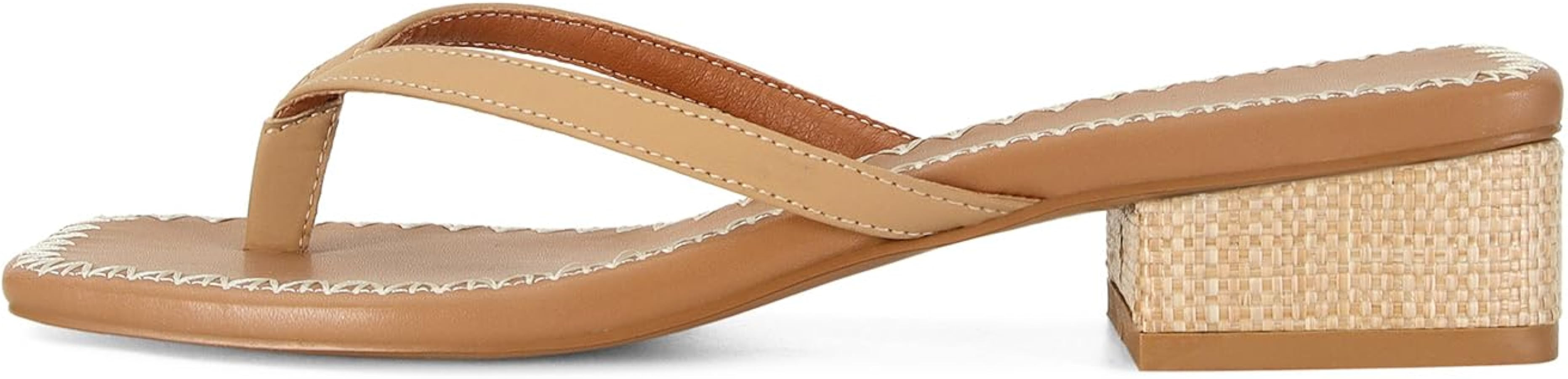 DOEYG Raffia Heels Sandals Summer Beach Flip Flops Heels Square Open Toe Heeled Sandals Dressy Co... | Amazon (US)
