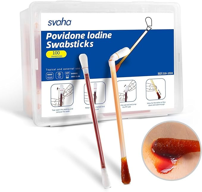 100 Sticks Iodine Swabs Povidone Iodine Swabsticks - Wound Care First Aid Supplies with Povidone ... | Amazon (US)