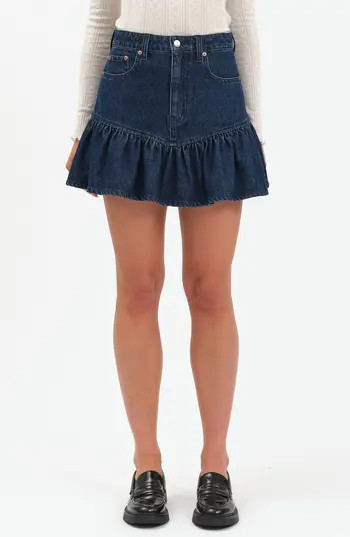DAZE Smooch Flounce Hem Denim Miniskirt in Moonlight Rinse at Nordstrom Rack, Size 25 | Nordstrom Rack