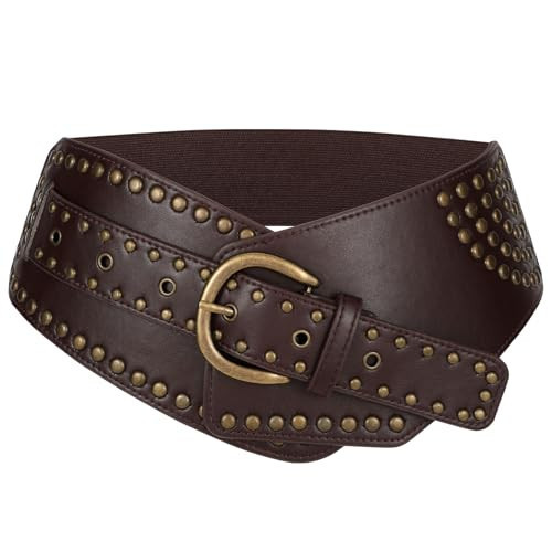 JASGOOD Women Vintage Wide Elastic Belt Rivets Stretchy Waist Belt with Metal Buckle | Amazon (US)