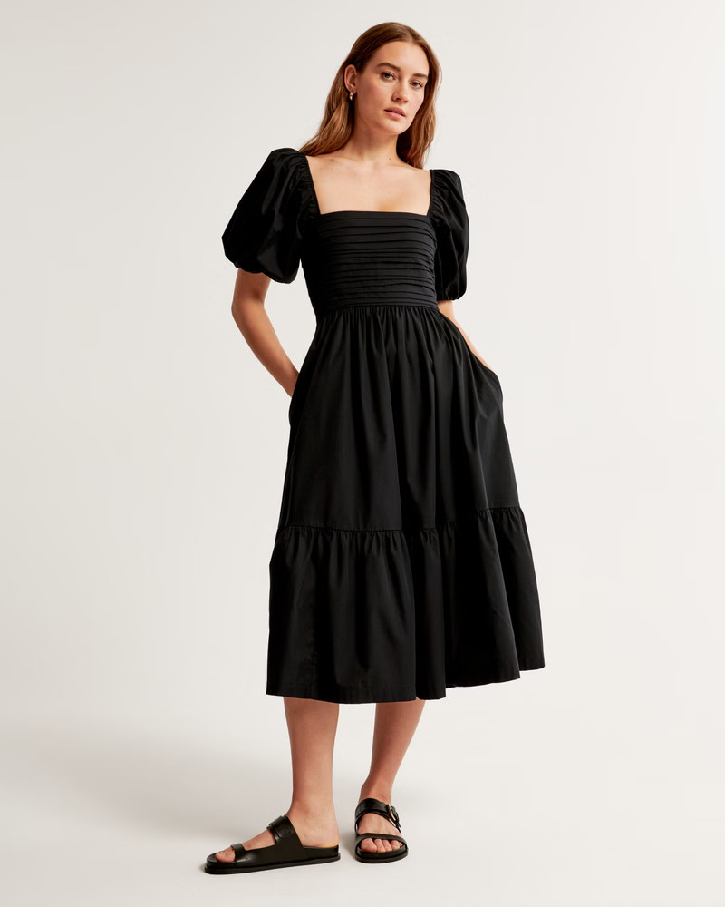 Women's Emerson Poplin Puff Sleeve Midi Dress | Women's Dresses & Jumpsuits | Abercrombie.com | Abercrombie & Fitch (US)