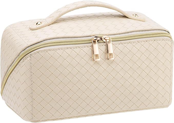 VERNASSA Large Capacity Travel Cosmetic Bag, Toiletry Bag, Women Portable Makeup Bag Opens Flat f... | Amazon (US)