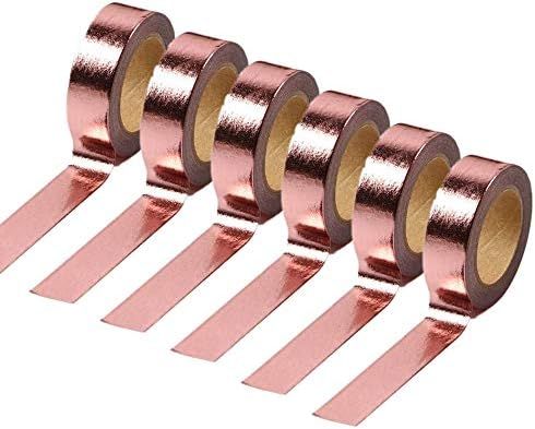 6 Rolls Solid Rose Gold Washi Tape Set 15mm Width 10m Length Colorful Paper Adhesive Masking Tape... | Amazon (US)